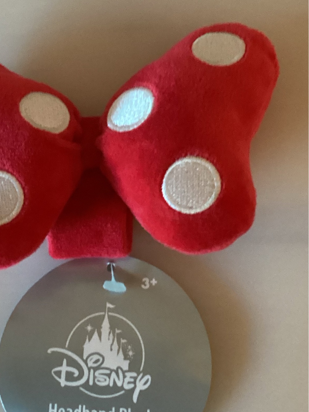 Disney Mini Red Polka Dot Plush Bow Head Band Velcro to headband or bag as charm - Picture 3 of 3
